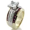 1.25 Princess Cubic Zirconia Center 10.5 mm Shank Two Tone Gold Engagement Ring Side Stone Ruby