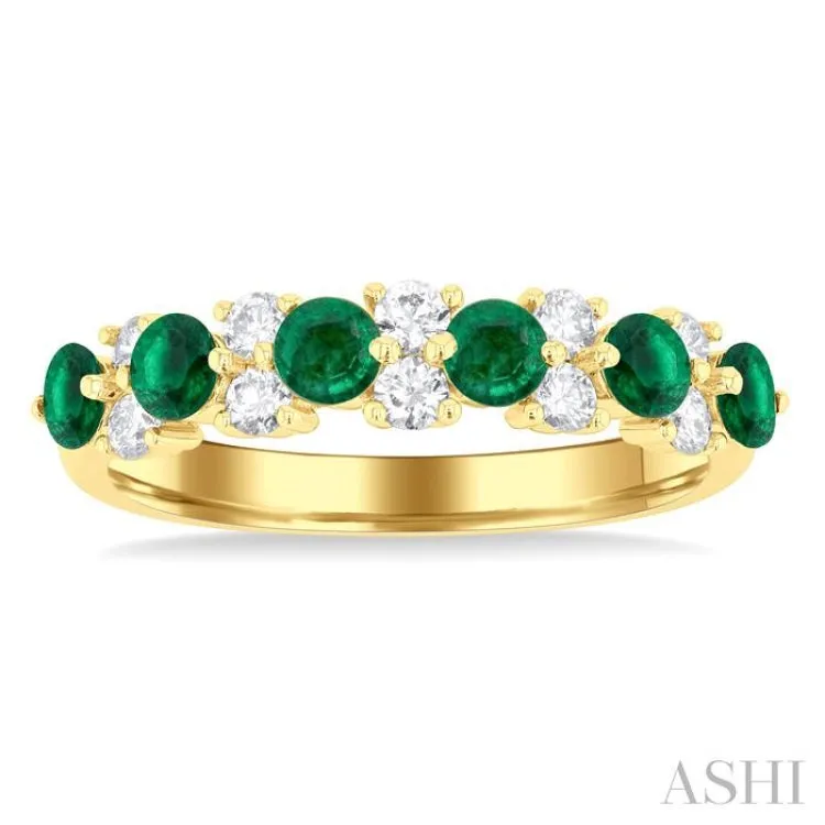 1/3 ctw Round Cut 3MM Emerald and Diamond Precious Band in 14K Yellow Gold