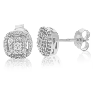 1/4 cttw Lab Grown Diamond Cushion Stud Earrings Sterling Silver