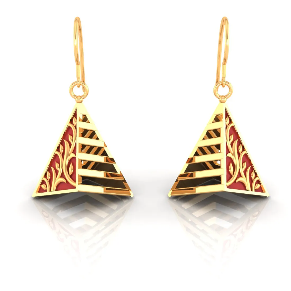 14k Exquisite Gold Earrings In A Reddish Conical Shape