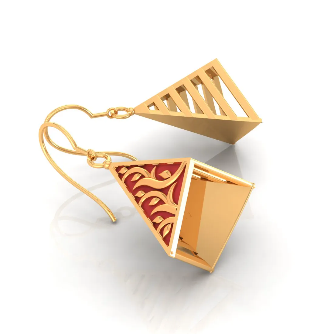 14k Exquisite Gold Earrings In A Reddish Conical Shape