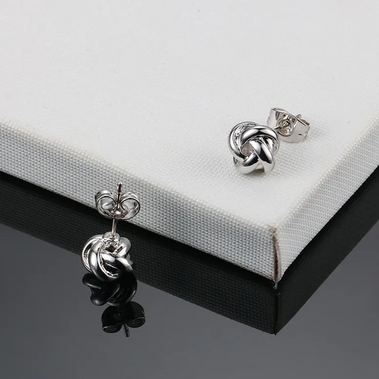 14K Gold Plated Delicate OB Love Knot Stud Earrings in Rose or White Gold for Woman