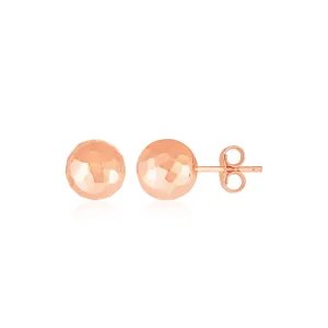 14k Rose Gold Ball Earrings with Faceted Texture Weight 0.4 grams