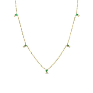 14k Stacked Prong Emerald & Diamond Station Necklace