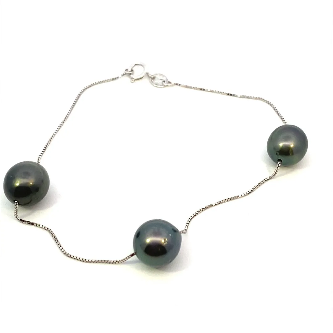 14K White Gold 8-9mm Tahitian Pearl Station Bracelet