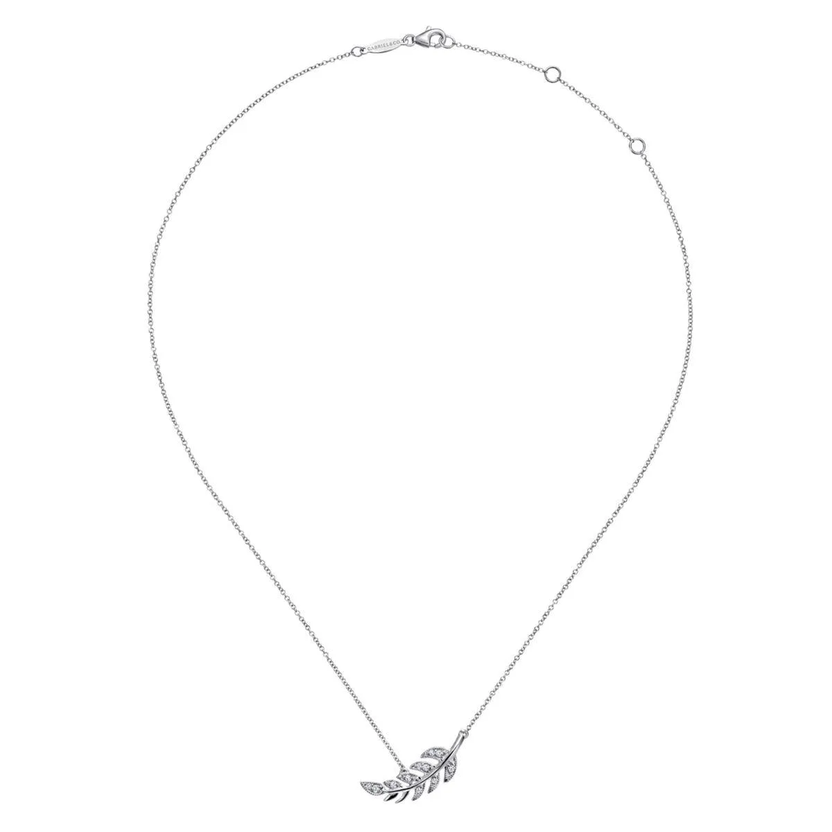 14K White Gold Diamond Leaf Pendant Necklace