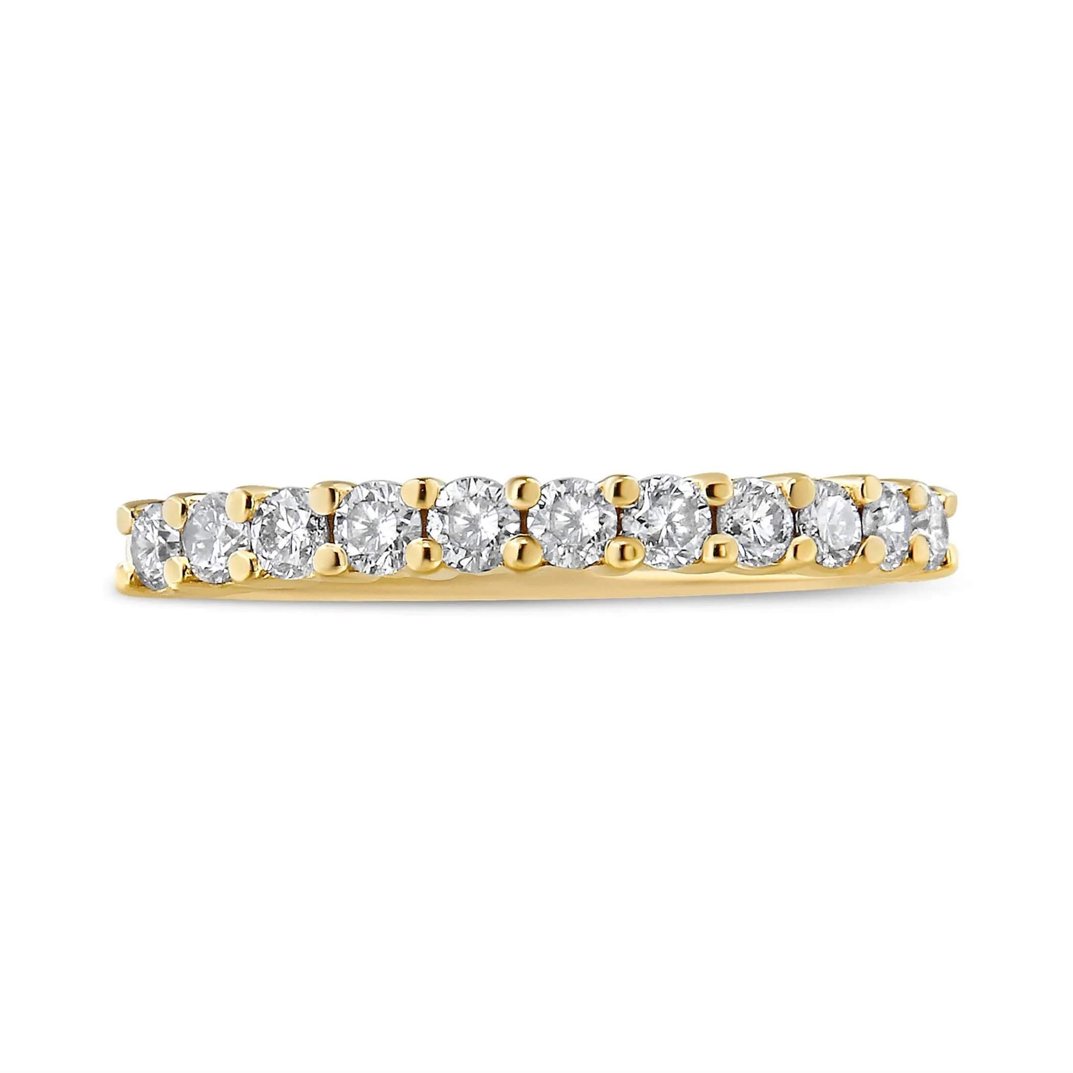 14K Yellow Gold Plated .925 Sterling Silver 1/2 cttw Shared Prong Set Brilliant Round-Cut Diamond 11 Stone Band Ring (J-K Color, I1-I2 Clarity)