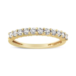 14K Yellow Gold Plated .925 Sterling Silver 1/2 cttw Shared Prong Set Brilliant Round-Cut Diamond 11 Stone Band Ring (J-K Color, I1-I2 Clarity)