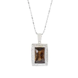 14KT White Gold Rectangular Cut Smokey Topaz And Diamond Necklace