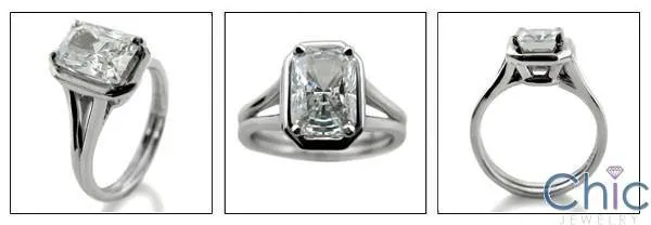 1.5 Radiant Cubic Zirconia Solitaire No Sides Stones 14K White Gold Ring