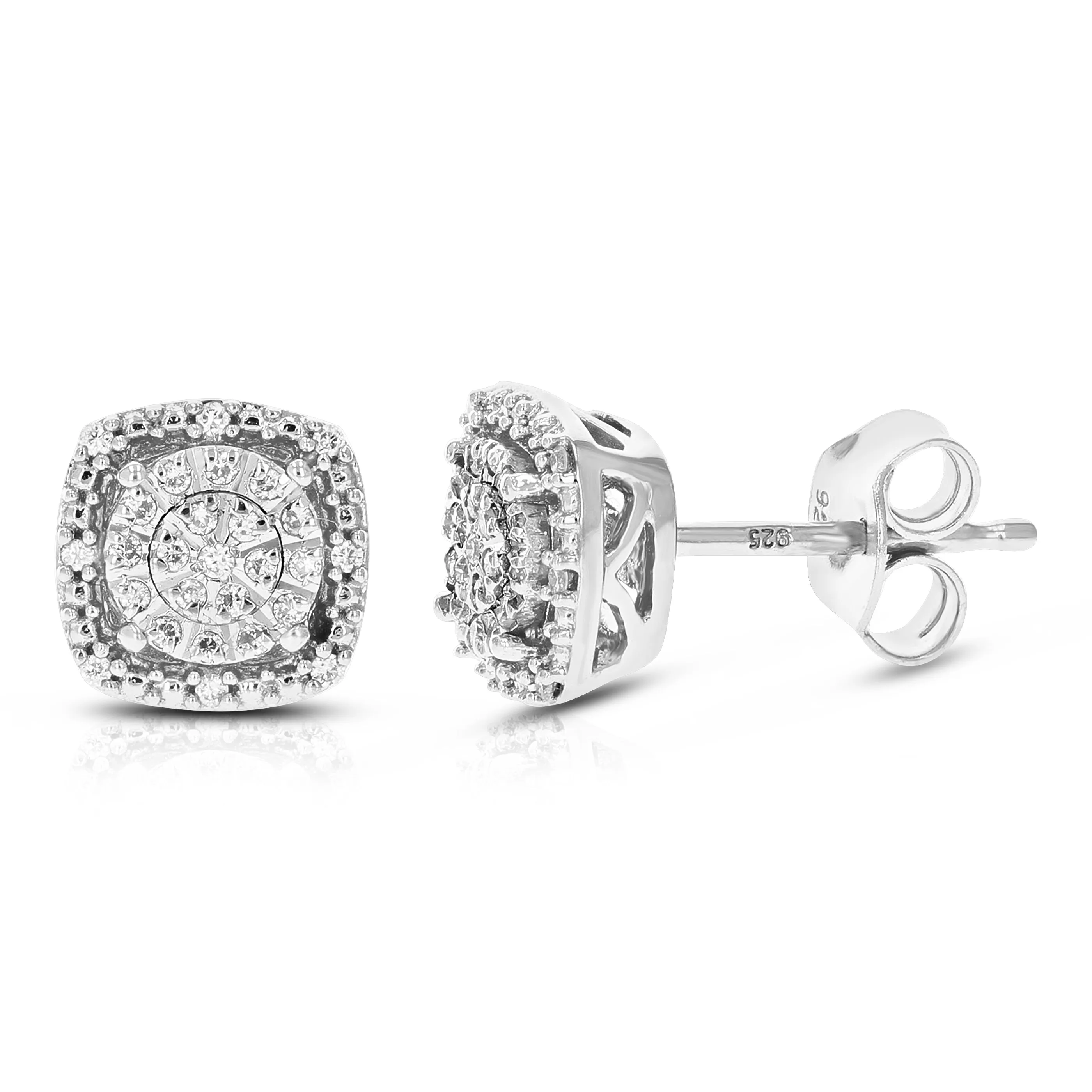 1/6 cttw Diamond Mystical Cushion Stud Earrings in Sterling Silver