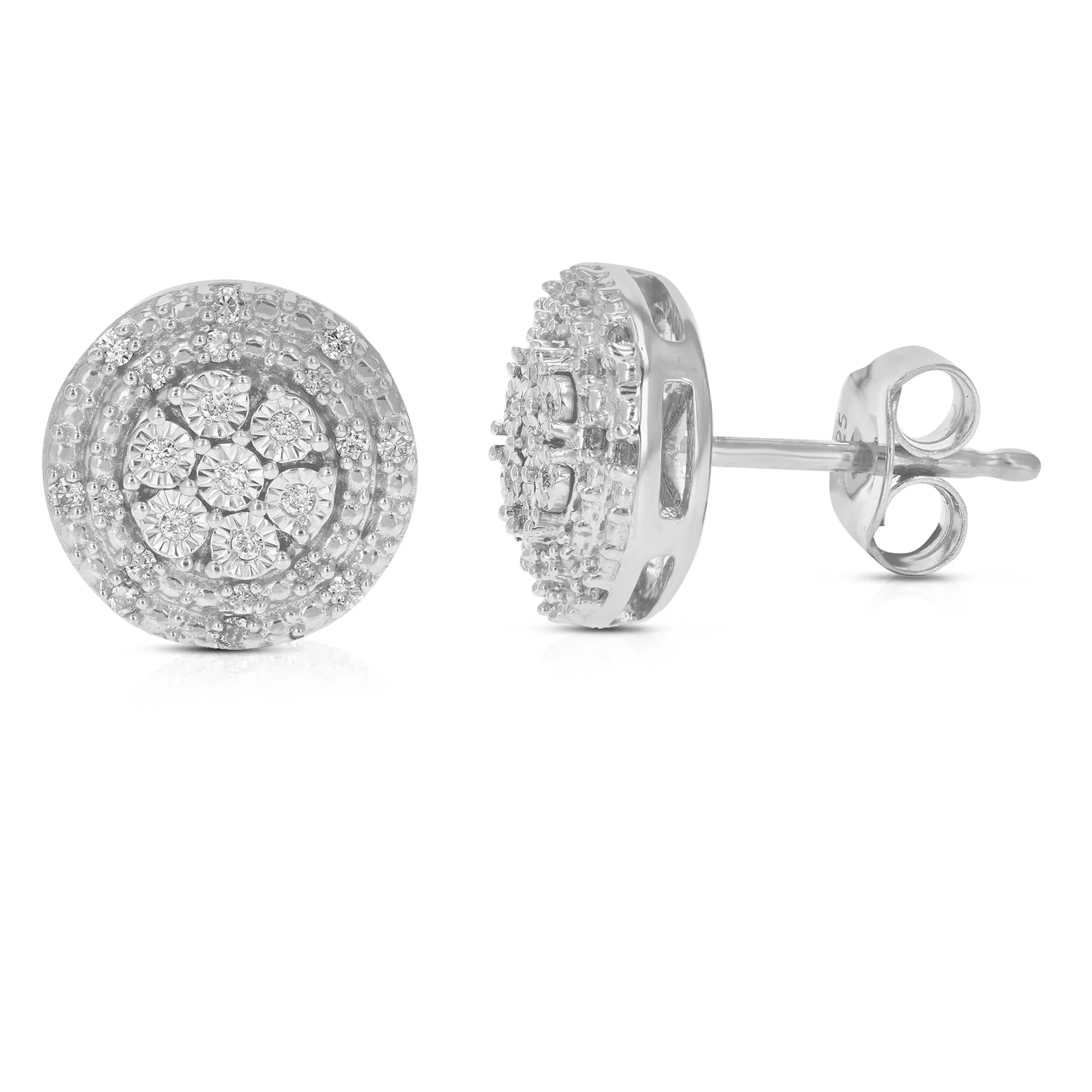 1/6 cttw Lab Grown Diamond Floral Stud Earrings Sterling Silver