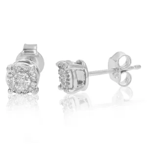 1/8 cttw Cluster Diamond Stud Earrings in Sterling Silver