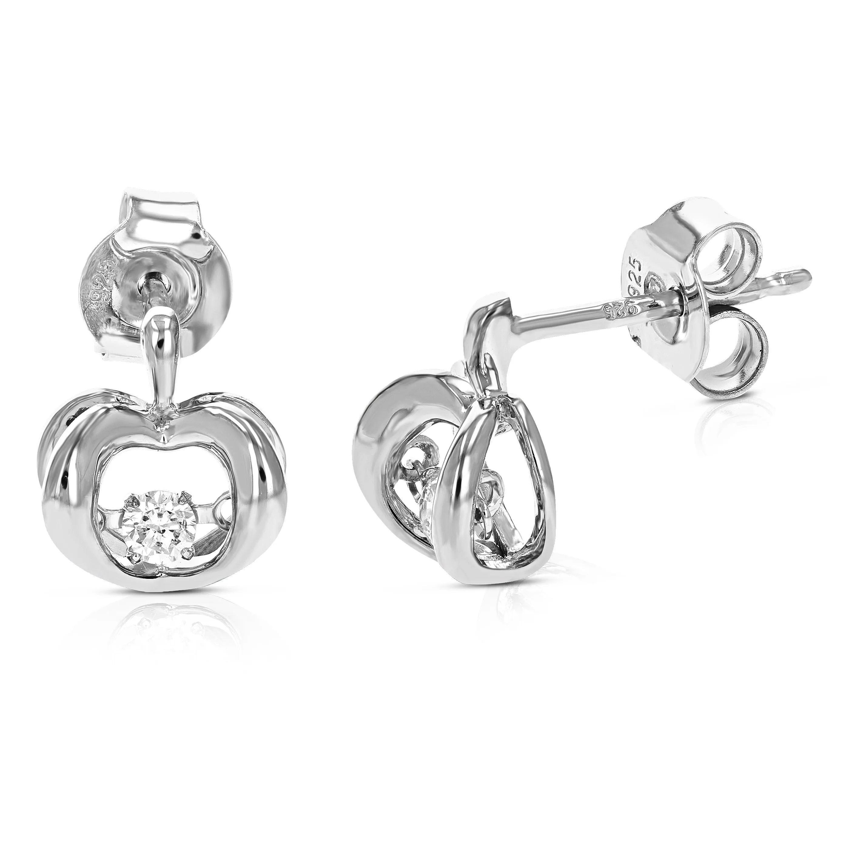 1/8 cttw Lab Grown Diamond Heart Tear Dangle Earrings in Silver