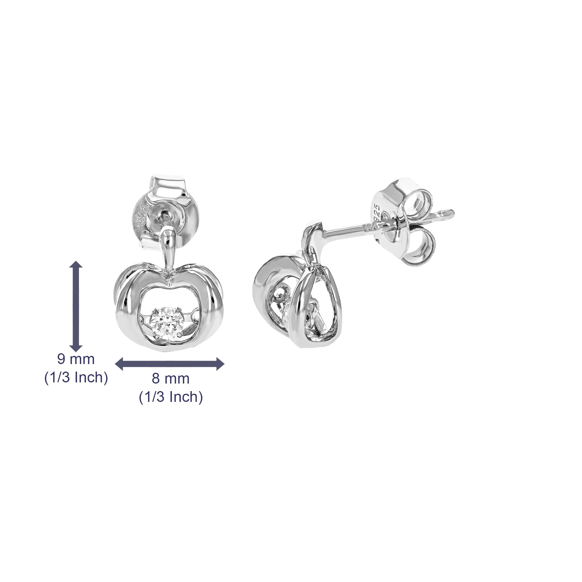 1/8 cttw Lab Grown Diamond Heart Tear Dangle Earrings in Silver