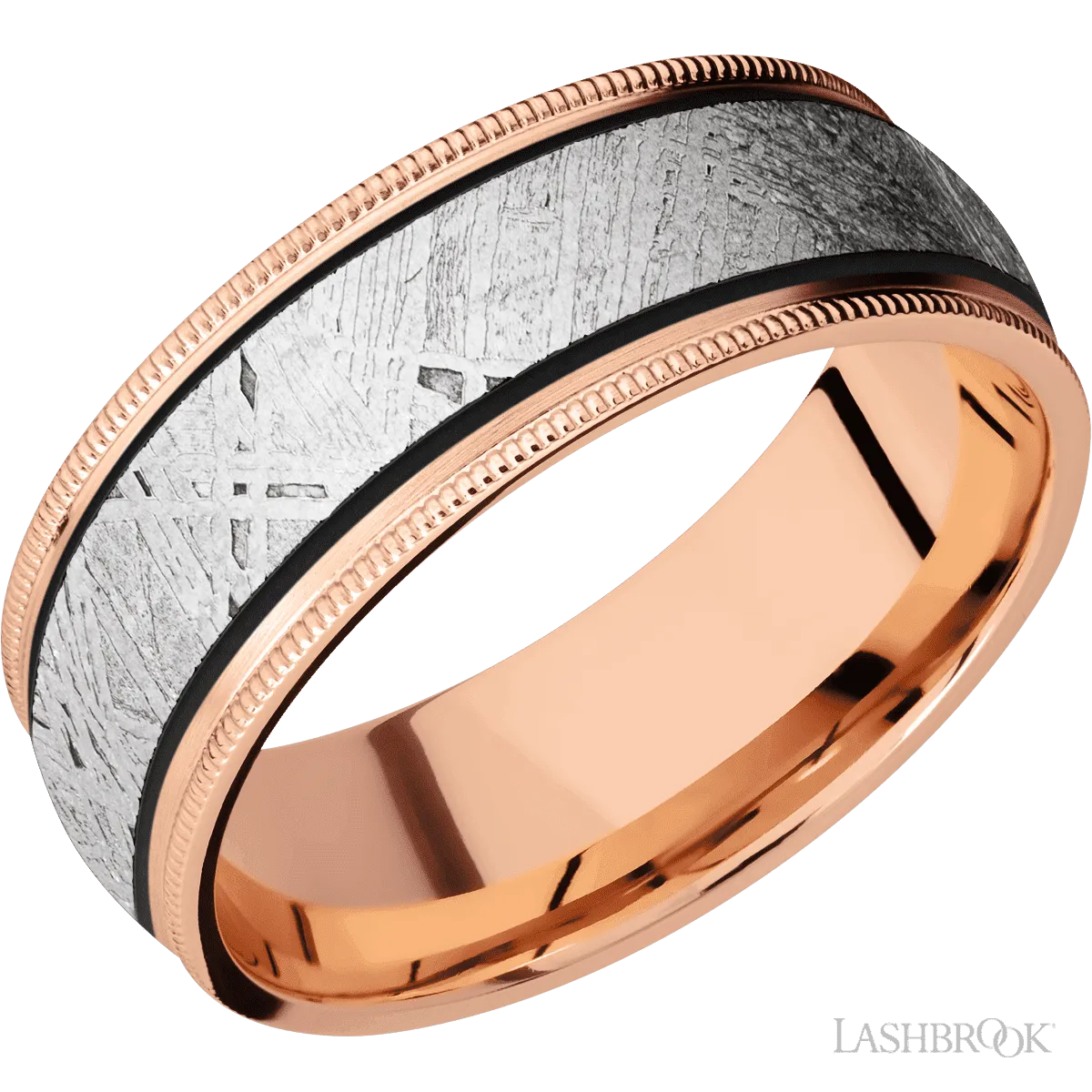 18K Rose Gold with Satin Finish and Meteorite Inlay - 8MM