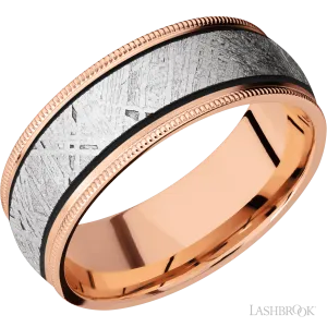 18K Rose Gold with Satin Finish and Meteorite Inlay - 8MM