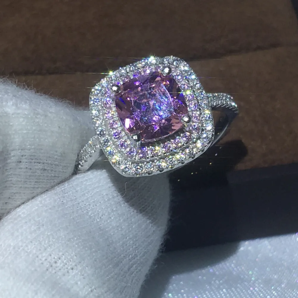 3 Carat Pink Sapphire Halo Ring