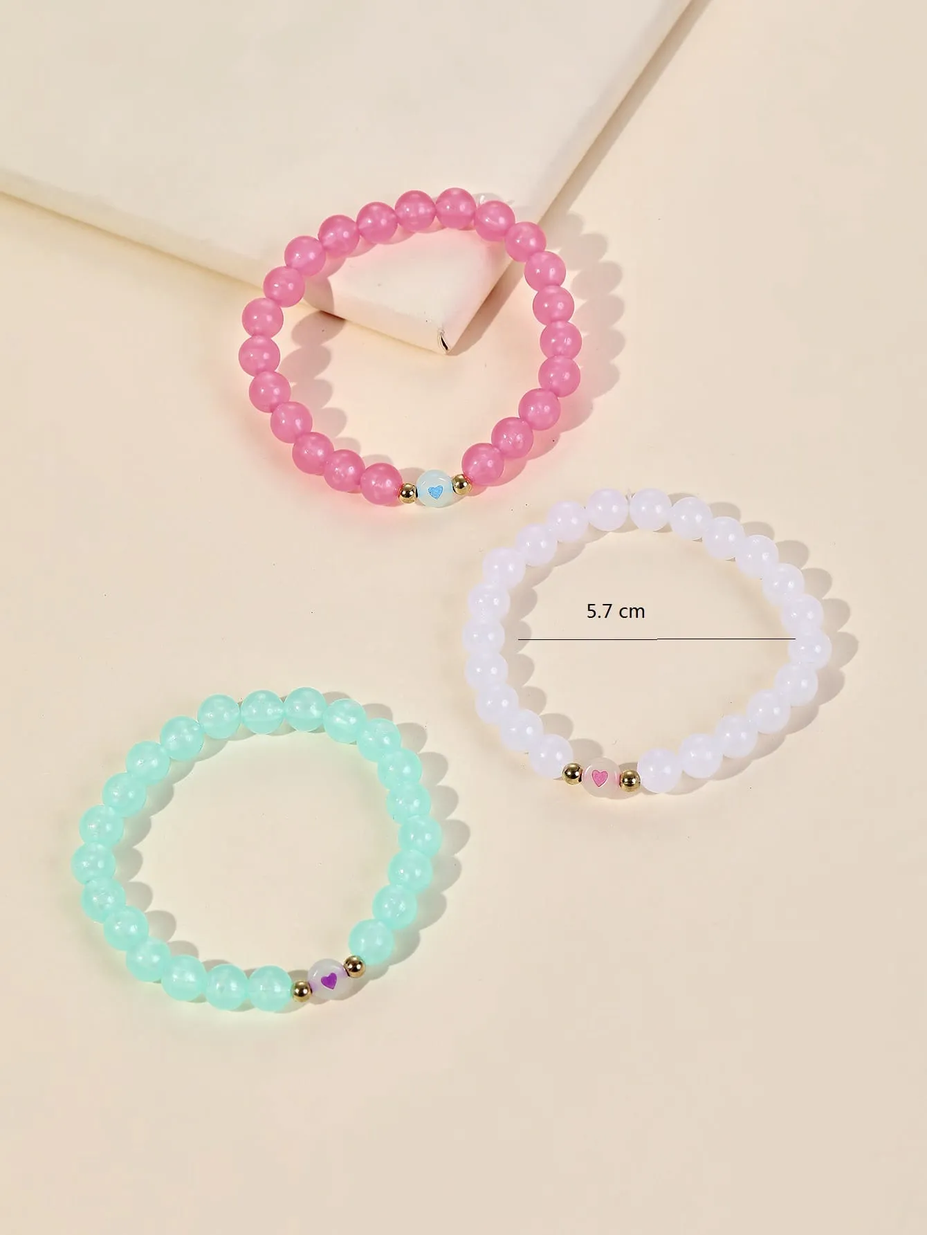 3pcs Glow In The Dark Heart Detail Beaded Bracelet Boho Crafted Creative Beads