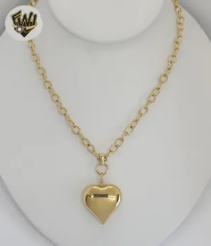 (4-7082) Stainless Steel - 5mm Rolo Link Heart Necklace - 16.