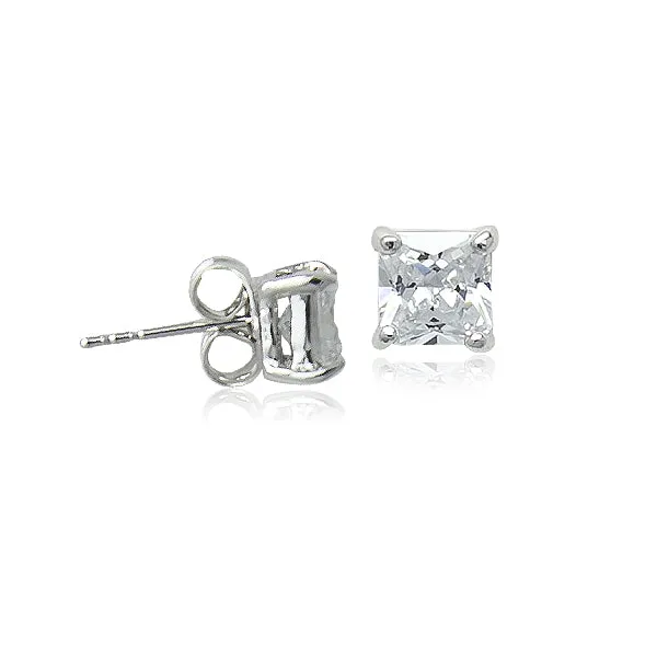 5mm Princess Cut Cubic Zirconia Solitaire Stud Earring