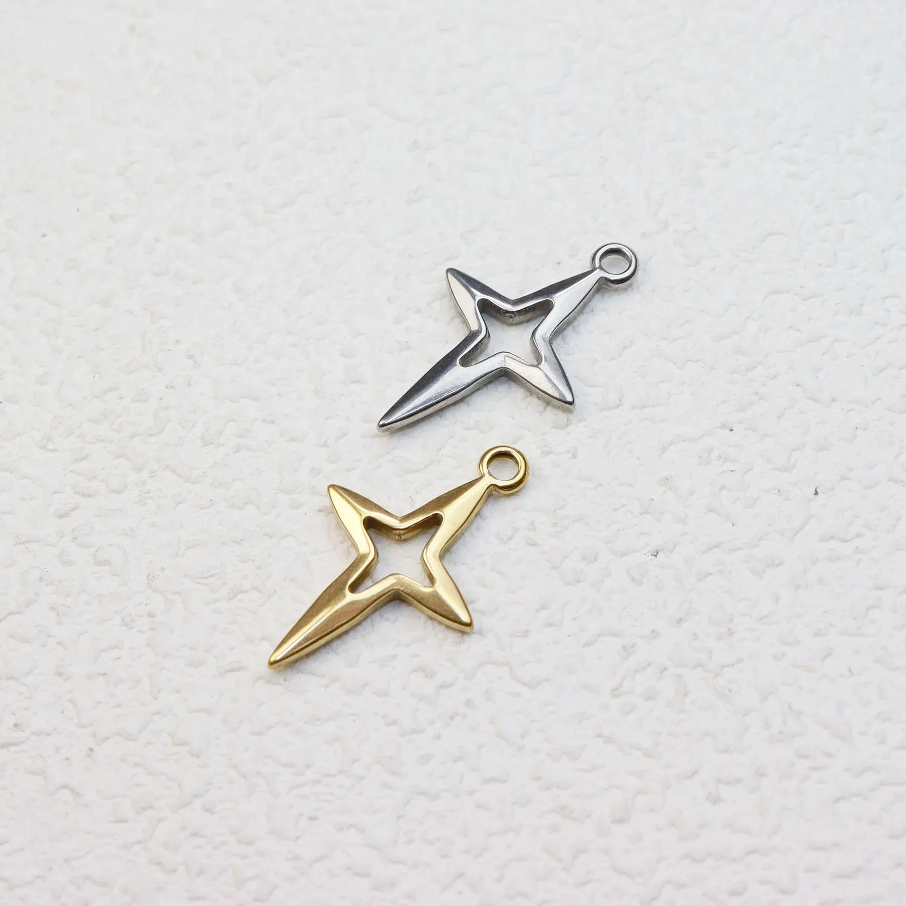 5pcs Stainless Steel Star Coin Charms – DIY Pendants