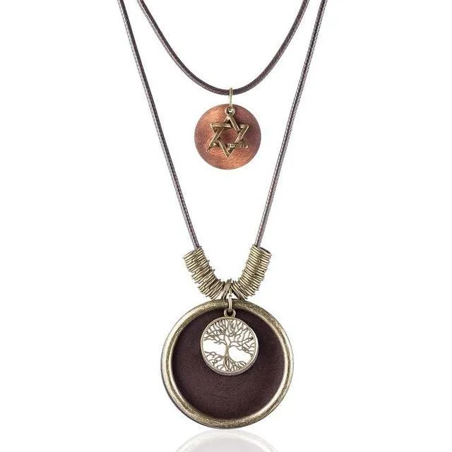 6 Pointed Star with Tree Of Life Wooden Necklace