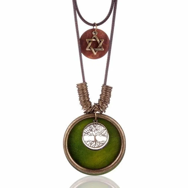 6 Pointed Star with Tree Of Life Wooden Necklace