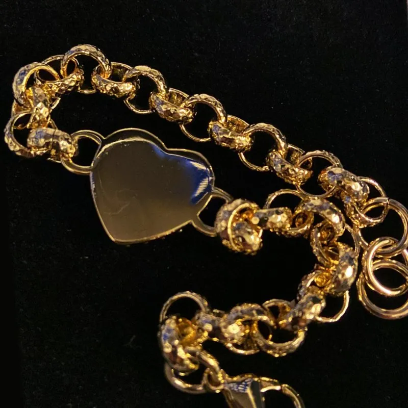 8mm Gold Crystal Heart Pattern Belcher Bracelet 6/8 Inch