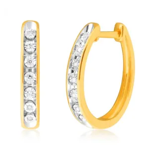 9ct Yellow Gold Diamond Hoop Earrings with 14 Brilliant Cut Diamonds