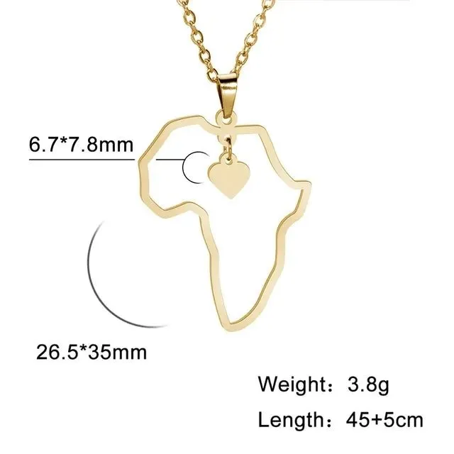 Africa Map Lion Elephant Monkey Giraffe Pendant Necklaces Stainless Steel Animal Chain Choker African Jewelry