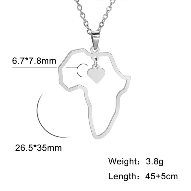 Africa Map Lion Elephant Monkey Giraffe Pendant Necklaces Stainless Steel Animal Chain Choker African Jewelry