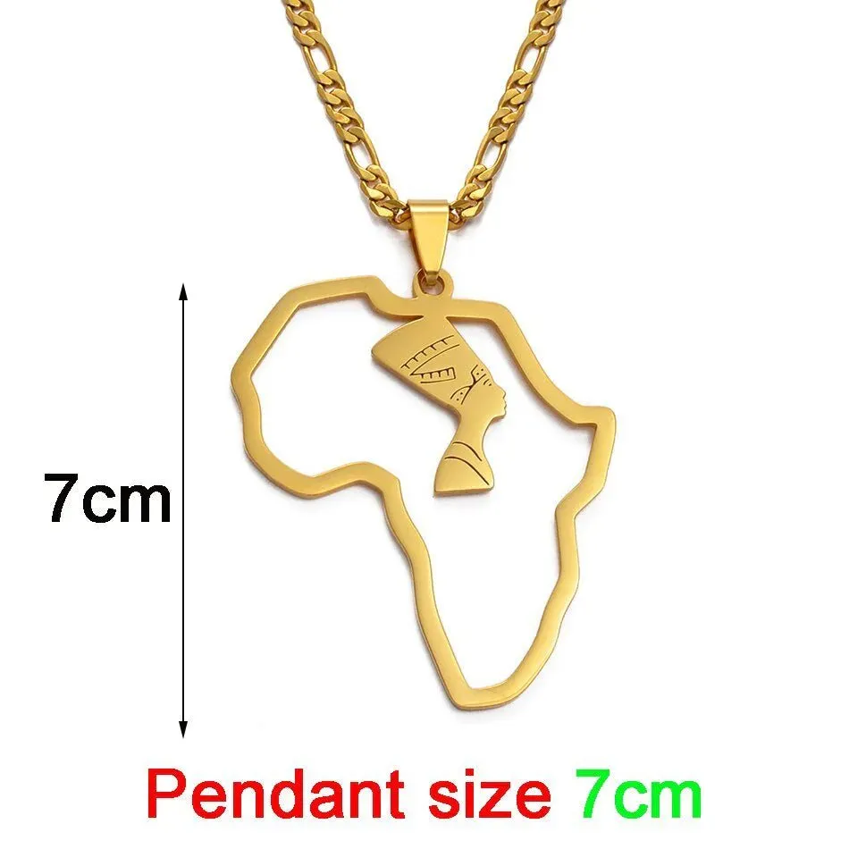 Africa Map Nefertiti Pendant Necklaces in Gold