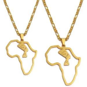 Africa Map Nefertiti Pendant Necklaces in Gold