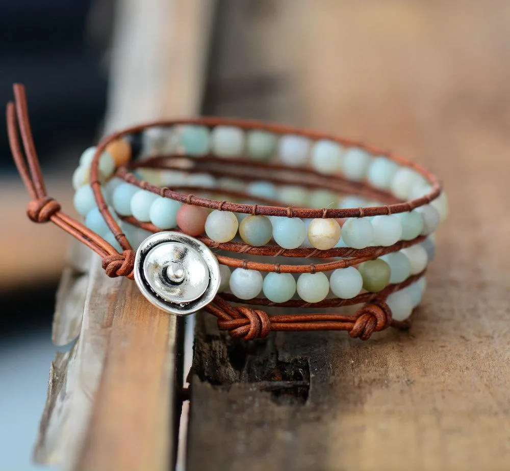 Amazonite 3X Beaded Wrap Bracelet