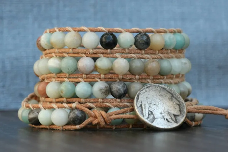 Amazonite 3X Beaded Wrap Bracelet