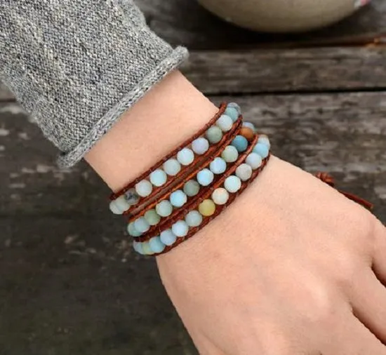 Amazonite 3X Beaded Wrap Bracelet