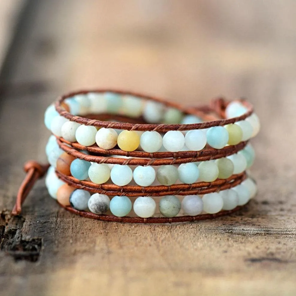 Amazonite 3X Beaded Wrap Bracelet