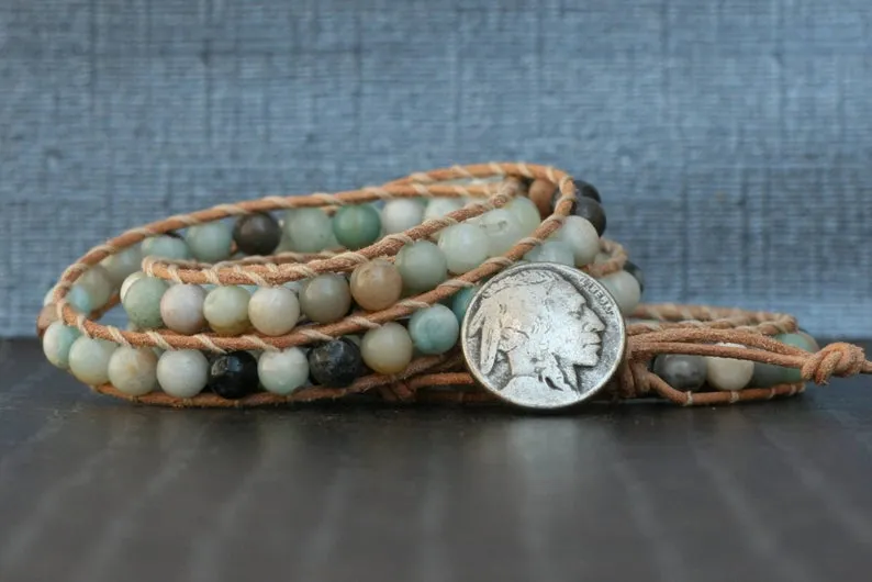 Amazonite 3X Beaded Wrap Bracelet