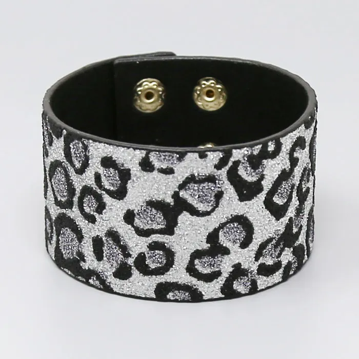 Animal Print Glitter Faux Leather Bracelet