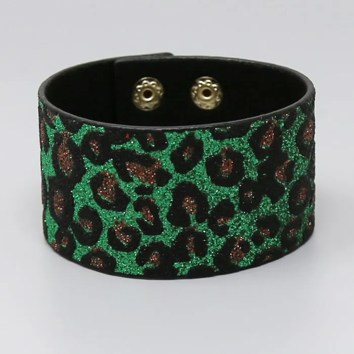 Animal Print Glitter Faux Leather Bracelet