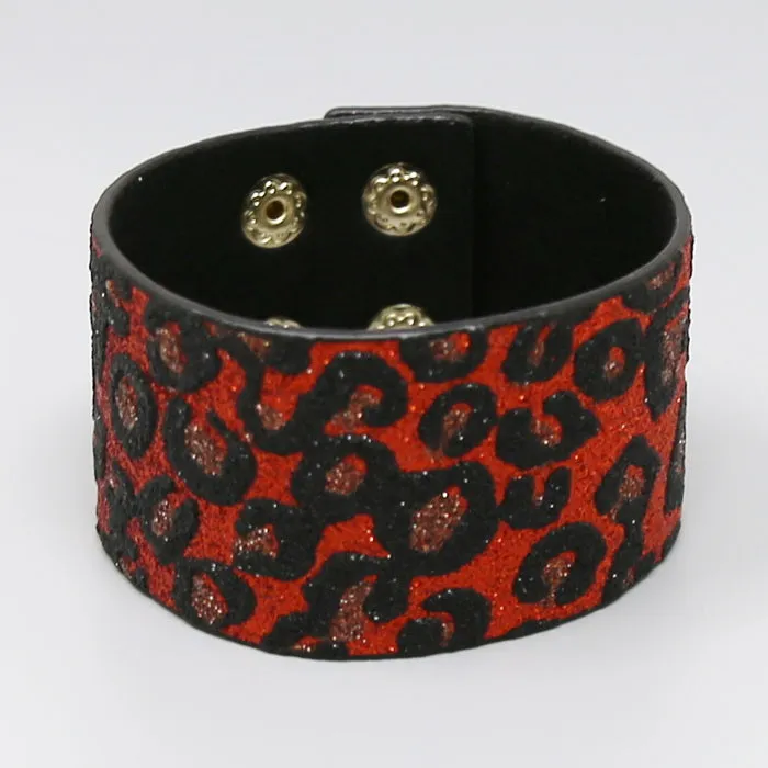 Animal Print Glitter Faux Leather Bracelet