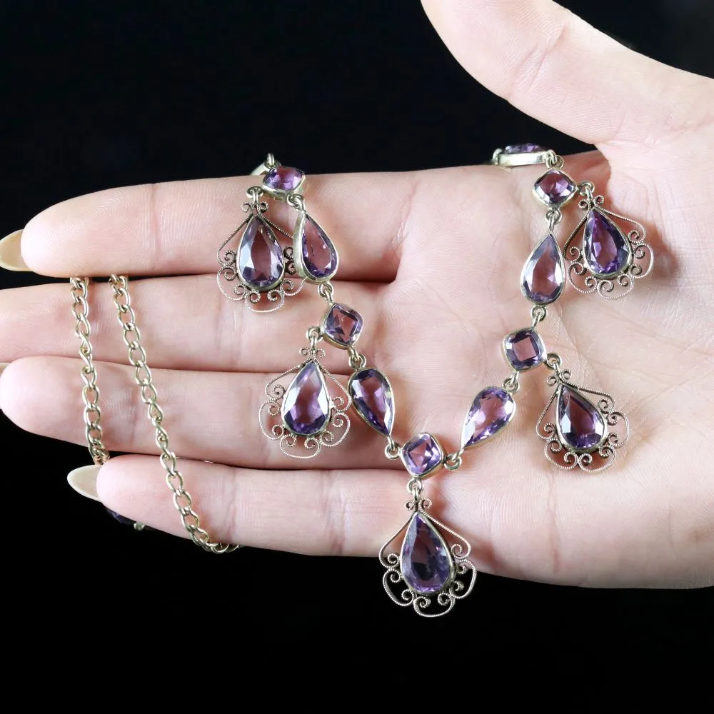 Antique Victorian Amethyst Gold Garland Necklace Circa 1900