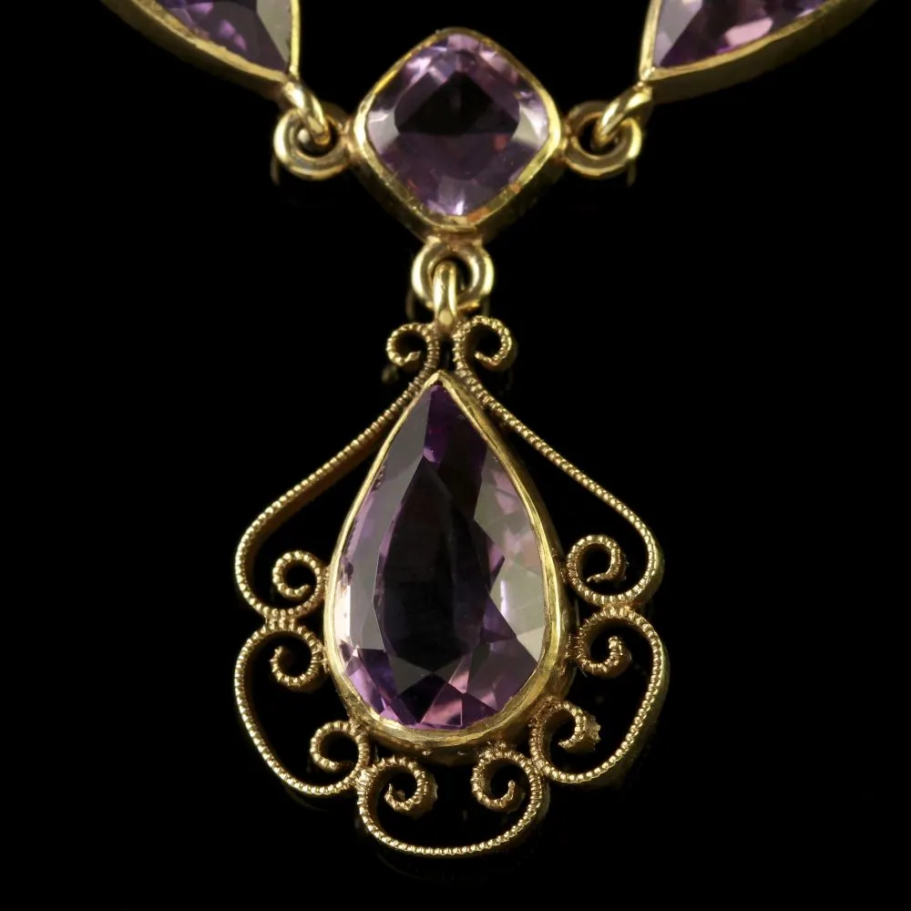 Antique Victorian Amethyst Gold Garland Necklace Circa 1900