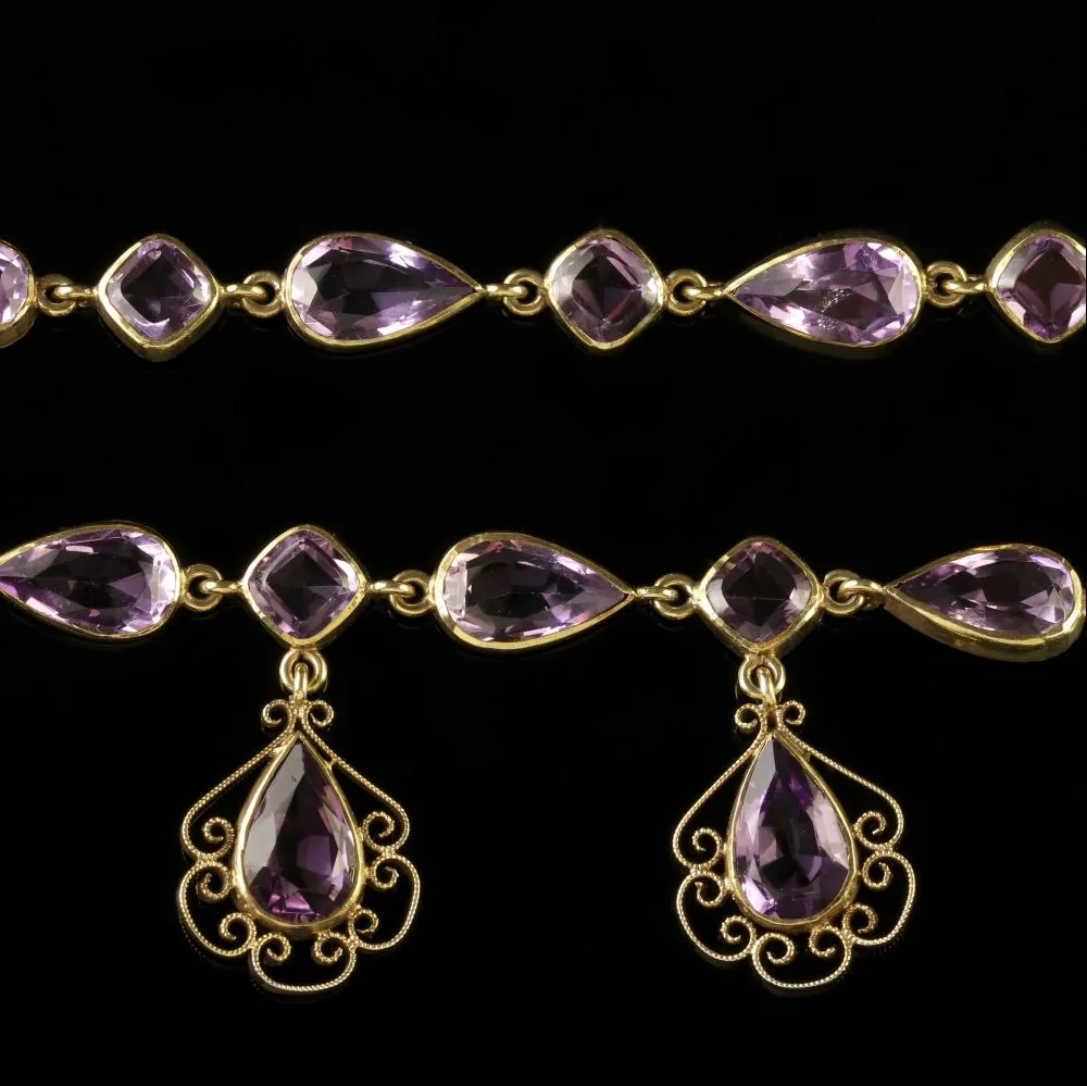 Antique Victorian Amethyst Gold Garland Necklace Circa 1900