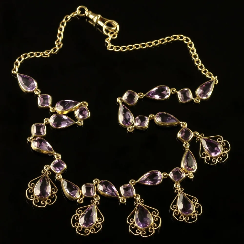 Antique Victorian Amethyst Gold Garland Necklace Circa 1900