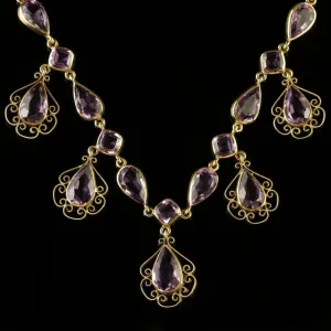 Antique Victorian Amethyst Gold Garland Necklace Circa 1900