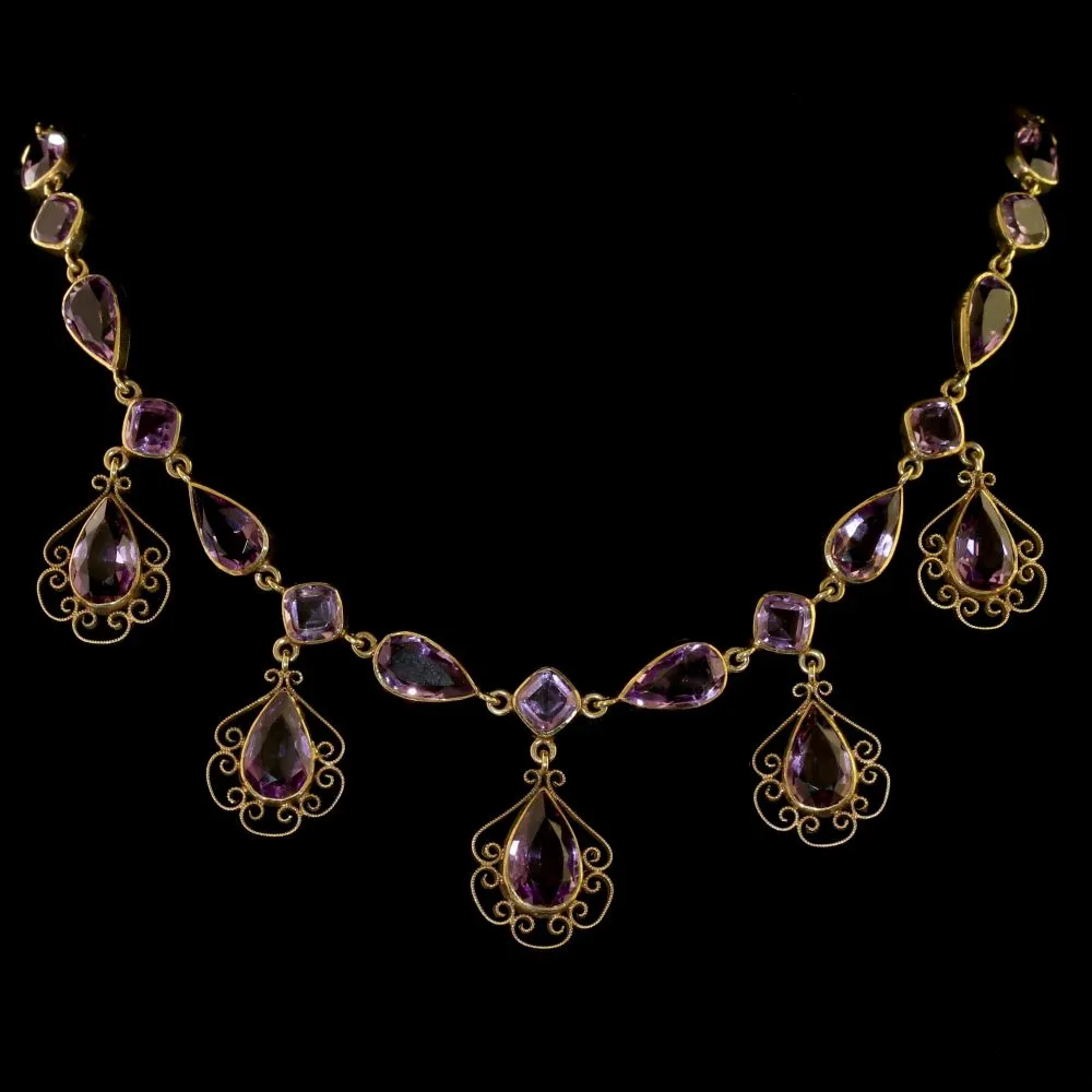 Antique Victorian Amethyst Gold Garland Necklace Circa 1900