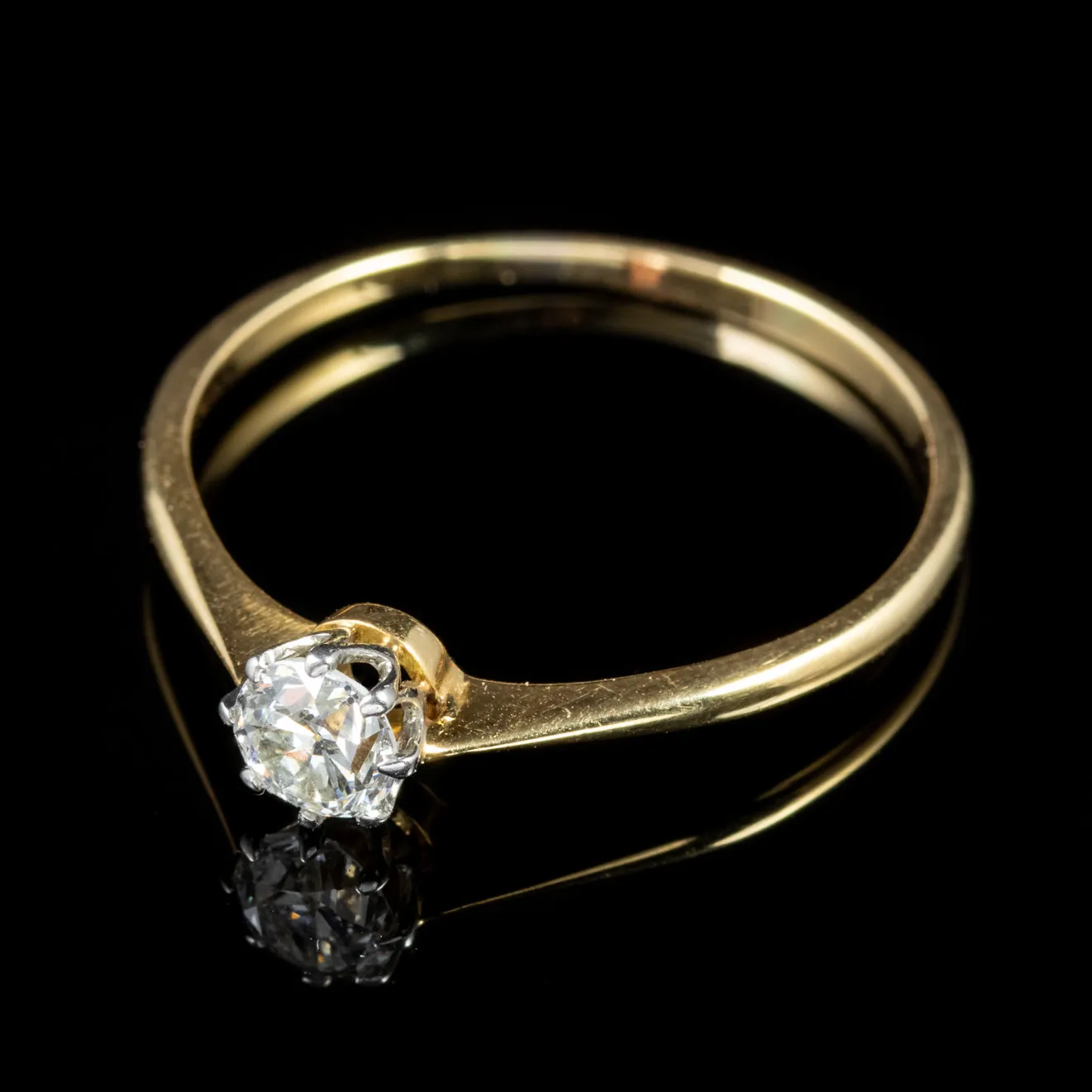 Antique Victorian Diamond Solitaire Engagement Ring 18Ct Gold Circa 1900