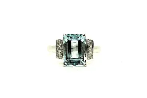 Aquamarine & Diamond Elegant Ring Ad No.0990